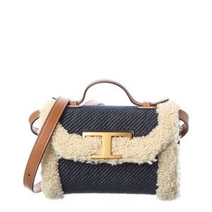 Tod’S T Timeless Denim & Shearling Shoulder Bag, Blue